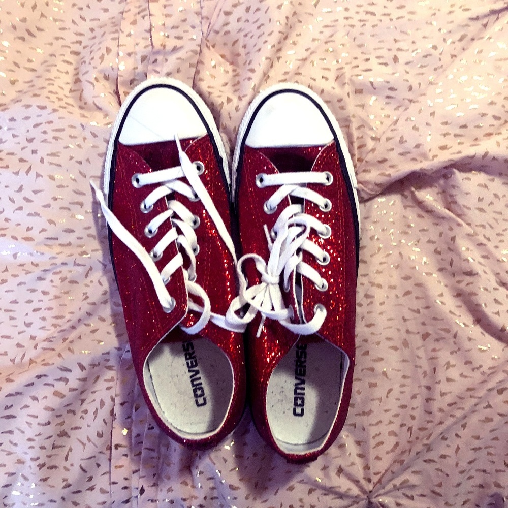 Women's Red Glitter Converse Sneakers